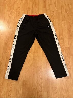 Polo Ralph Lauren P67 track nylon pants in black with white side panels Sz L